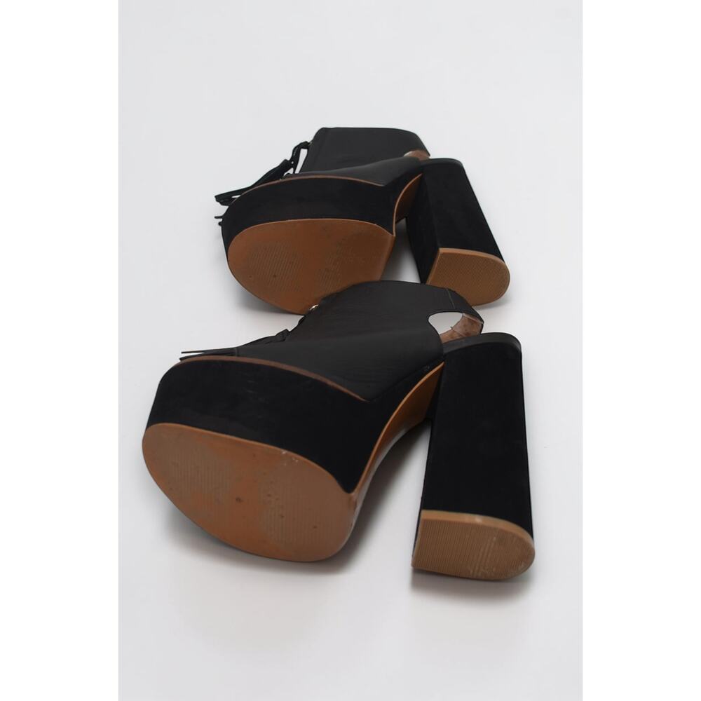 Shellys London Platform Heels Black Leather Fringe 90s Y2K Runway Revival Tassle - Picture 4 of 6